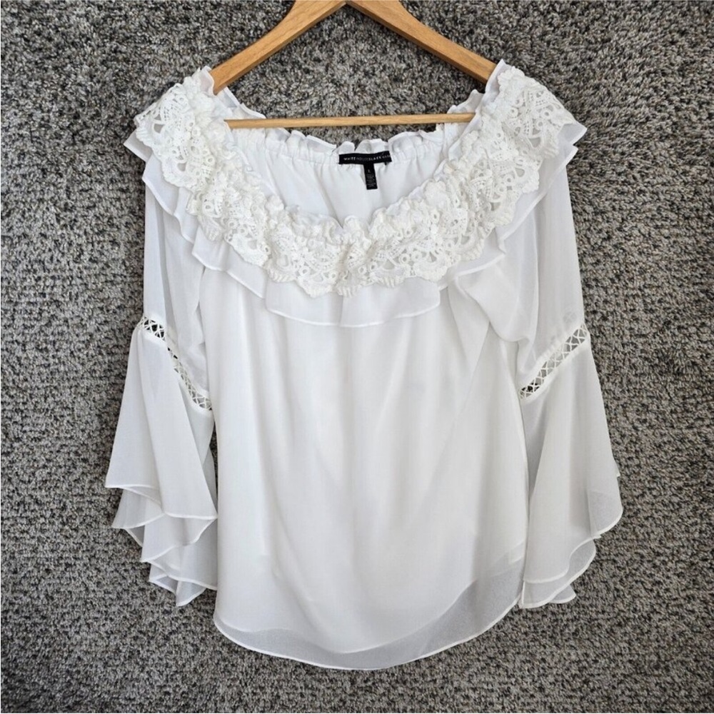 White House Black Market Top Womens Large White Off The Shoulder Blouse Ladies